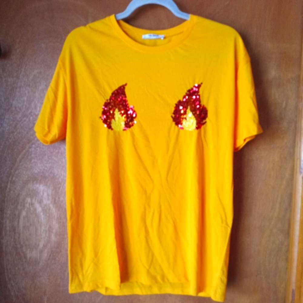 Zara Trafaluc Sequin Flame Embellished T-Shirt